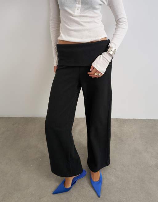 Topshop supersoft bukser med brede ben og opsmøg i sort, 3 af 5