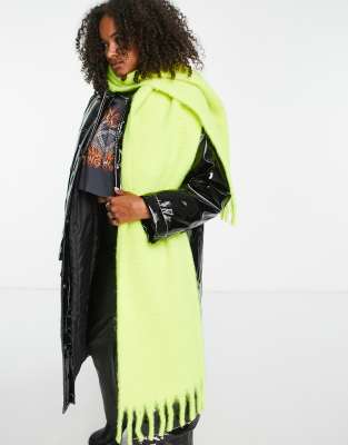 Topshop Supersoft Chunky Scarf In Lime-green In Green