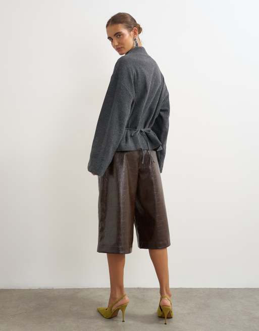Topshop supersoft Jacke mit Knopfleiste und Bindedetail in Anthrazit, 4 von 4
