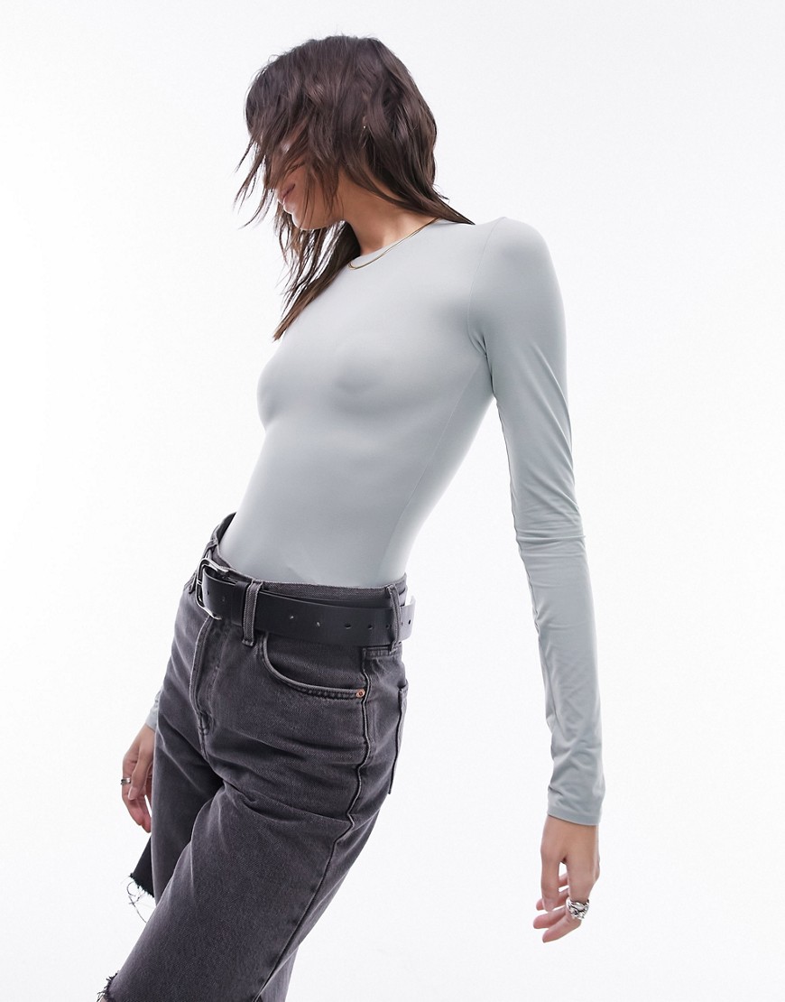 Topshop supersoft long sleeve body in sage-Neutral