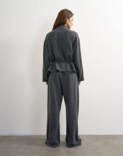 Model wearing Supersoft pleated wide leg joggers in charcoal