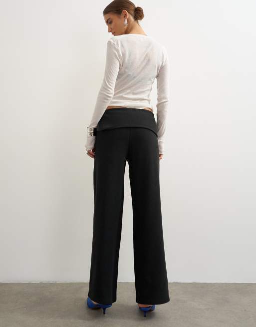 Topshop supersoft turn detail wide leg pant in black, 4 of 5
