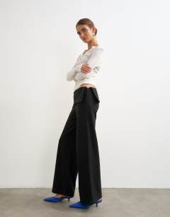 Supersoft turn detail wide leg trouser in black