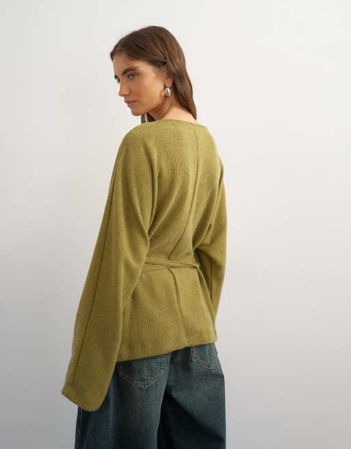 Topshop supersoft wrap detail top in olive, 4 of 4