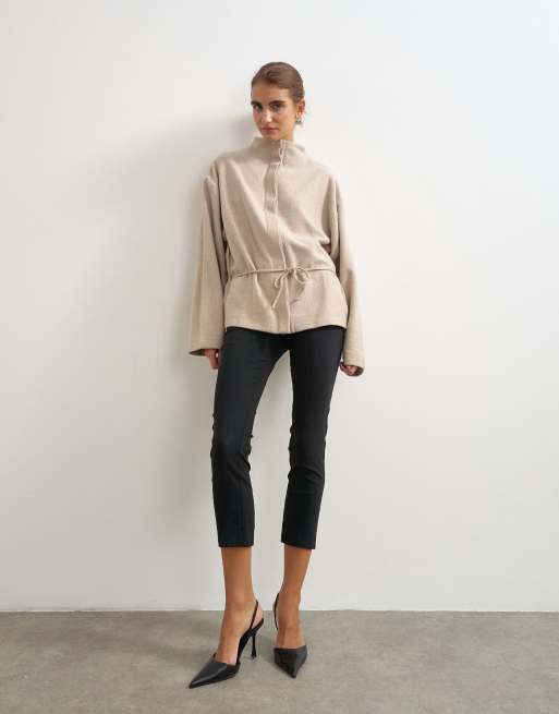 Topshop supersofte Jacke mit Knopfleiste und Bindeband-Details in Hafer, 2 von 4