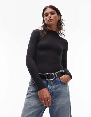 Topshop - Superweicher Body in Schwarz mit Stehkragen