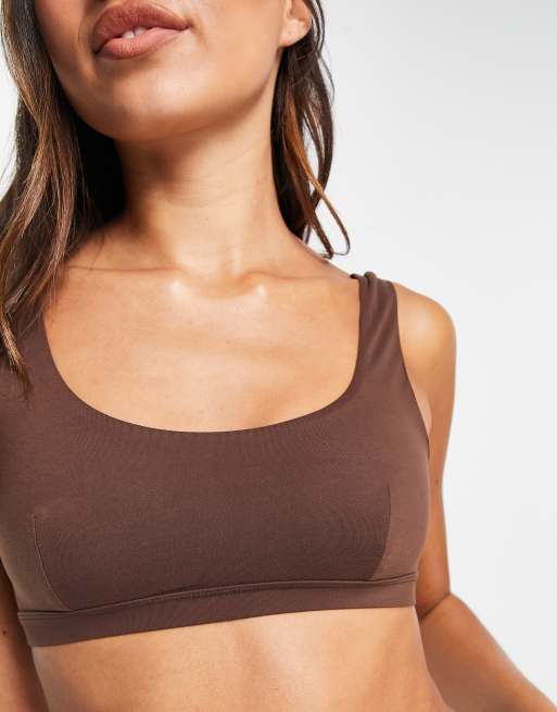 Topshop – Superweicher, kurzer BH in Schokoladenbraun mit eckigem Ausschnitt