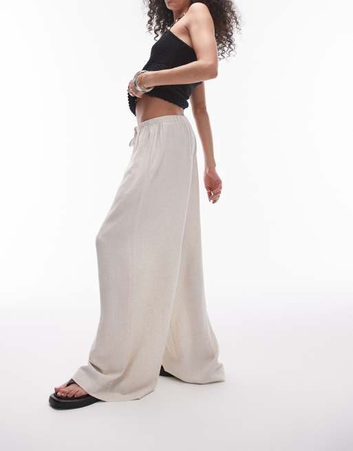 Topshop - Superwijde broek van natuurlijk linnen in stone, deel van co-ord set, 2 van 5