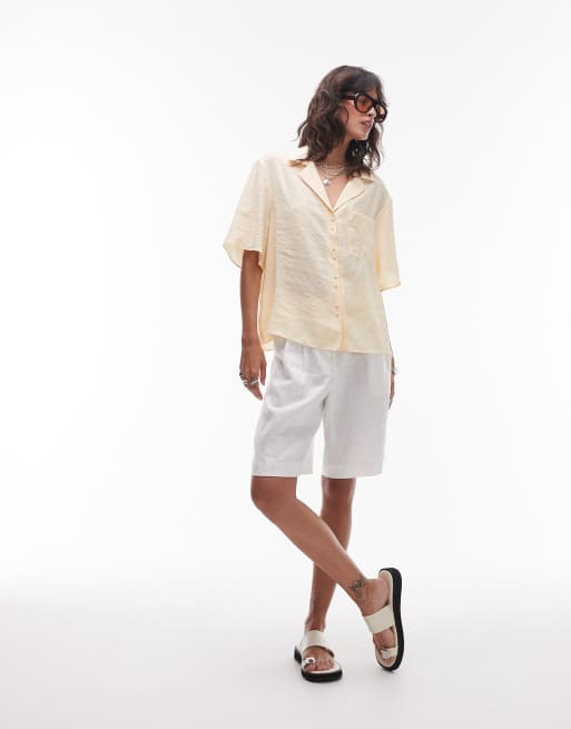 Topshop - Superzacht overhemd van cupro in lichtgeel, deel van co-ord set, 3 van 4