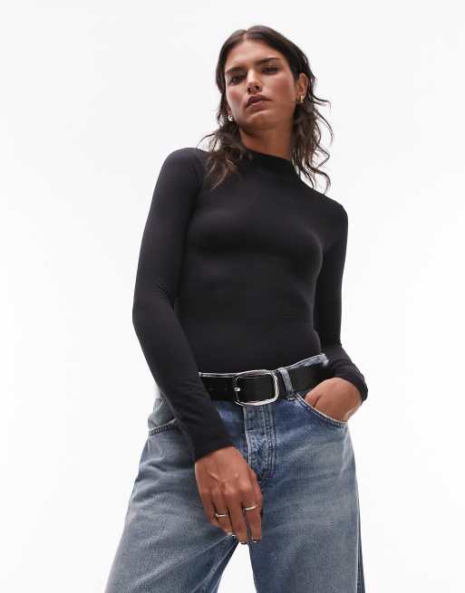 Topshop - Superzachte body met col in zwart
