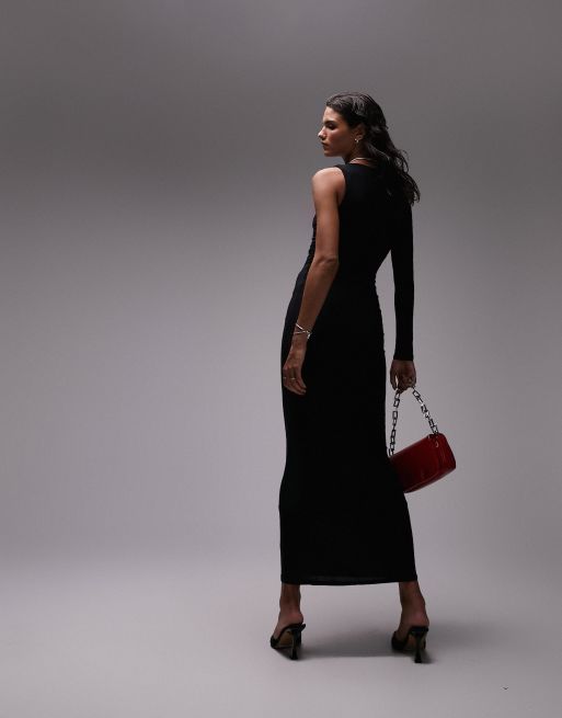 Topshop Superzachte corrigerende maxi jurk met lange mouw en blote schouder in zwart ASOS