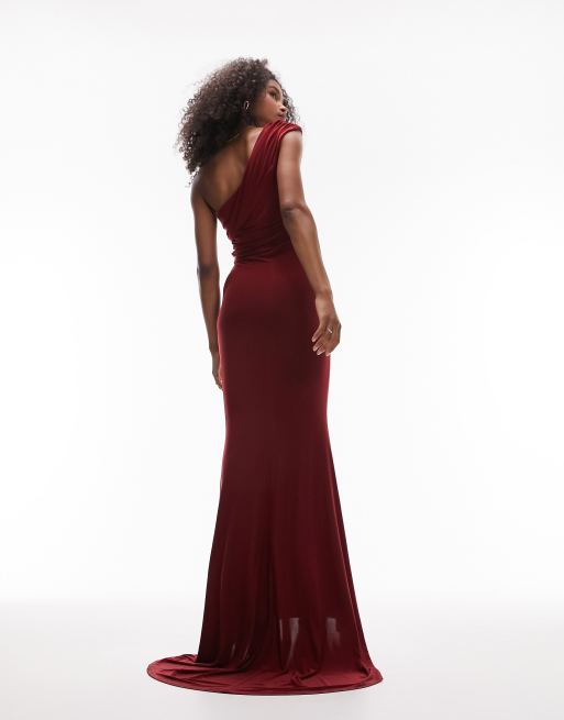 Topshop - Superzachte gedrapeerde maxi-jurk met blote schouder in rood, 2 van 4