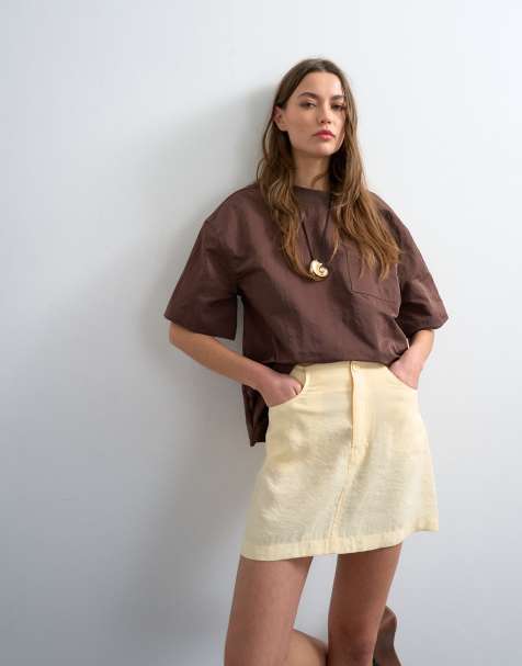 Topshop - Superzachte mini rok van cupro in lichtgeel - view 1