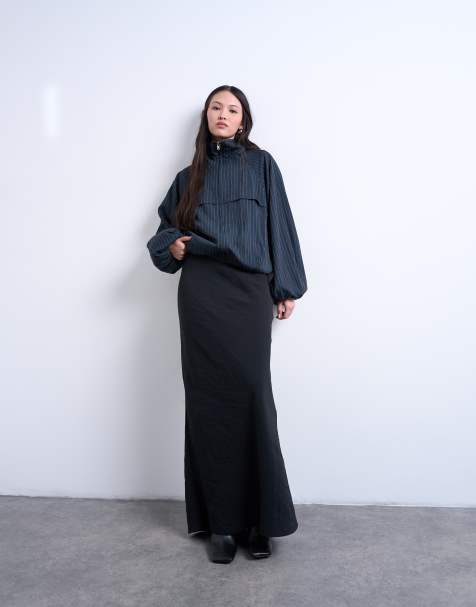 Topshop - Superzachte schuingesneden midi-rok van cupro in antracietgrijs - view 1