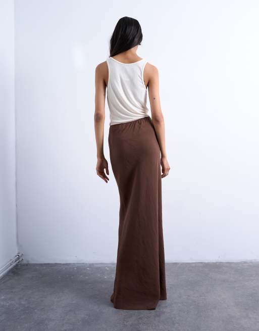 Topshop - Superzachte schuingesneden midirok van cupro in bruin, deel van co-ord set, 2 van 5