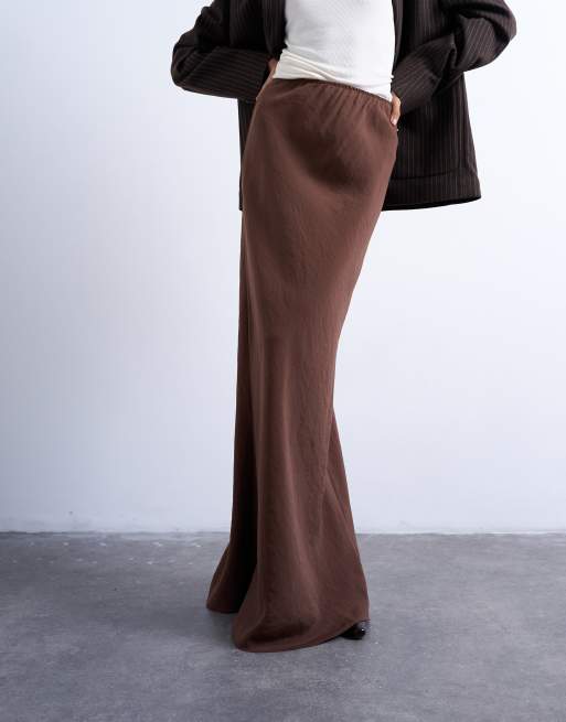 Topshop - Superzachte schuingesneden midirok van cupro in bruin, deel van co-ord set, 4 van 5