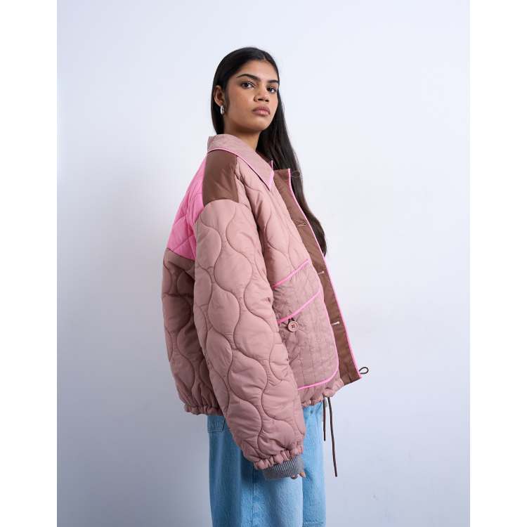 Topshop - Gilet long en maille à damier et rayures - Crème | ASOS