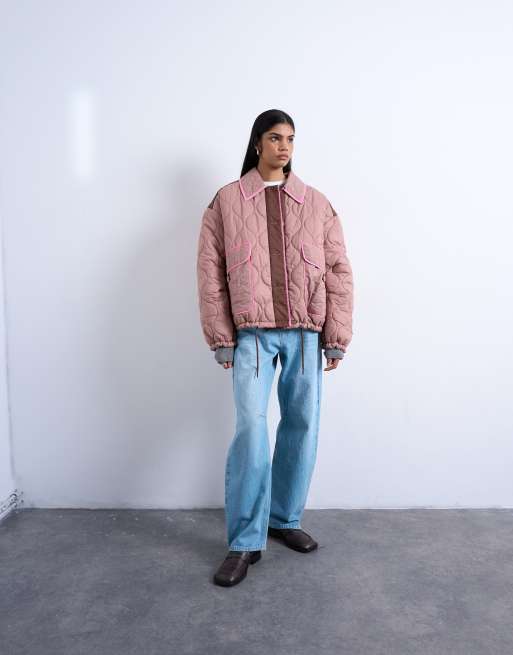 Veste Caban Topshop – Couleur Rose, Ourlet Plume – Taille 6 – Neuve Avec étiquettes – Style Festival