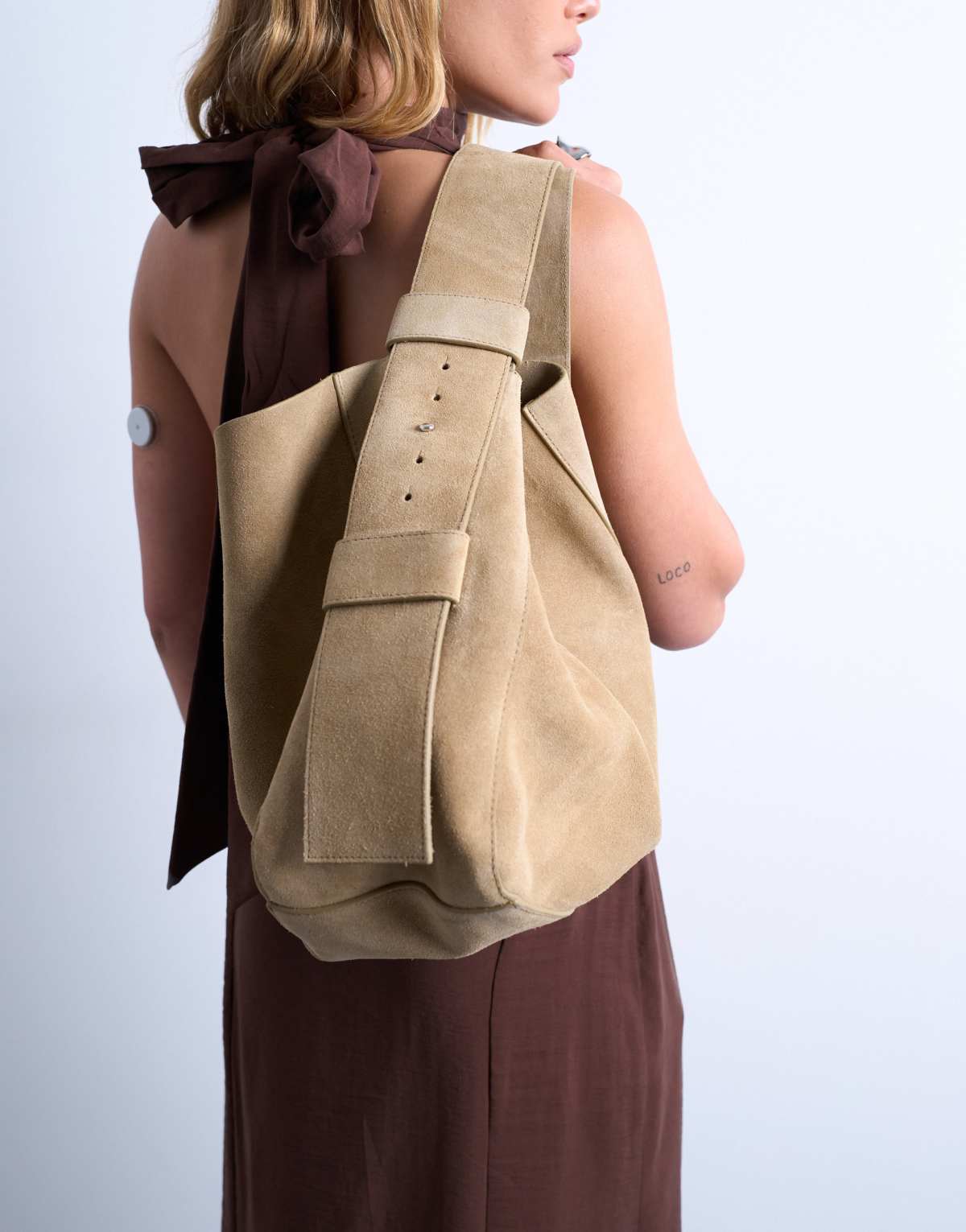 Topshop Suri real suede leather shoulder bag in tan