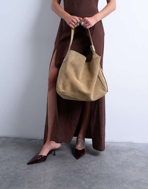 Topshop Suri real suede leather shoulder bag in tan, 3 of 4