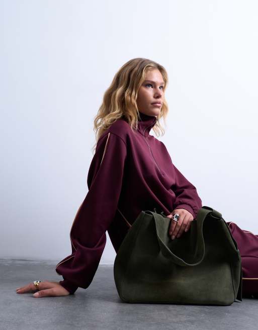 Topshop - Suri - Schoudertas van echt suède in kaki, 3 van 4