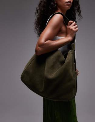 Topshop – Suri – Schultertasche aus echtem Wildleder in Khaki - view 1