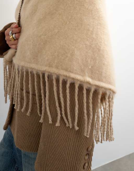 Topshop Susan fringe scarf in beige, 2 of 3