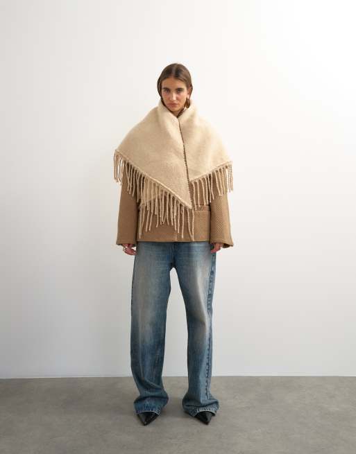 Topshop Susan fringe scarf in beige, 3 of 3