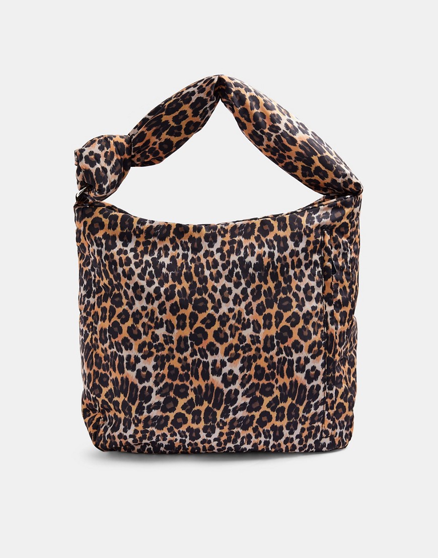 Topshop Sustainable Knotted Nylon Hobo Bag In True Leopard-brown