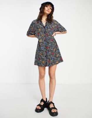 Topshop tropical souvenir mini shirt dress in multi