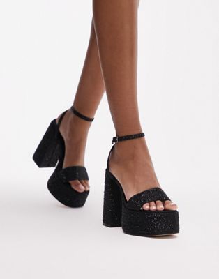 Topshop Sutton chunky two part platform in black moire