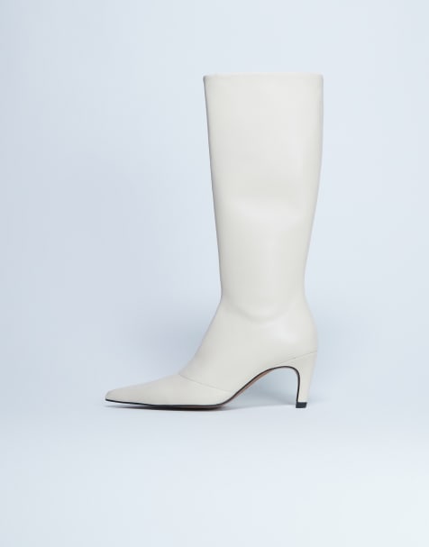 Topshop – Sutton – Kniehohe Stiefel aus hochwertigem Leder in Buttermilch mit Absatz - view 1