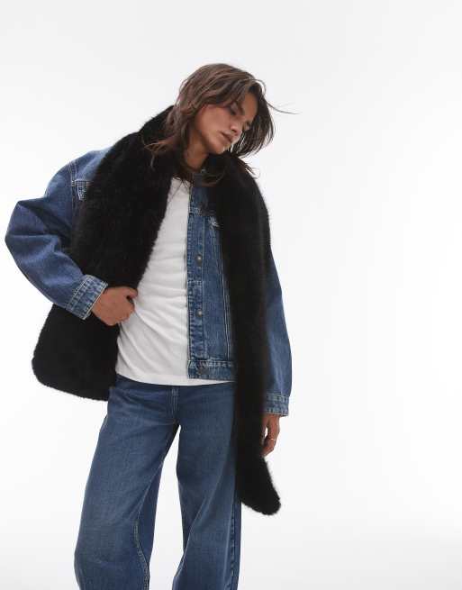Topshop Sutton oversized faux fur scarf in black, 3 of 4