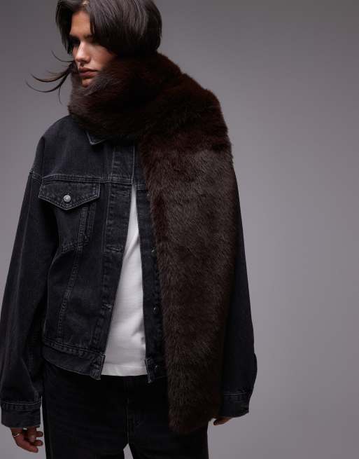 Topshop Sutton oversized faux fur scarf in chocolate