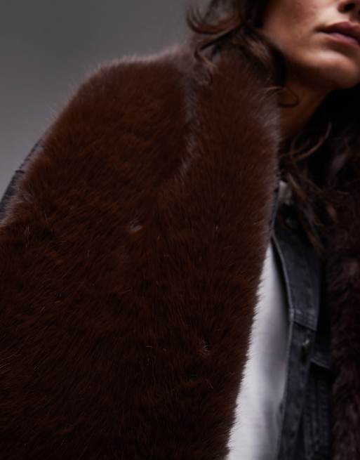Topshop Sutton oversized faux fur scarf in chocolate
