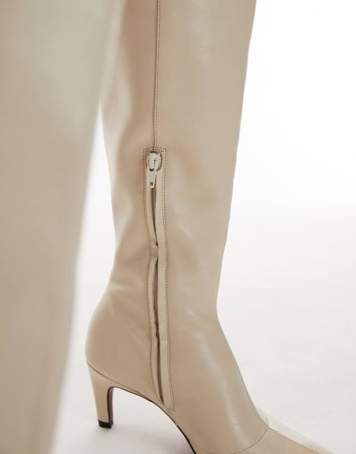 Topshop Sutton Premium Leather Knee High Heeled Boots in buttermilk Yellow