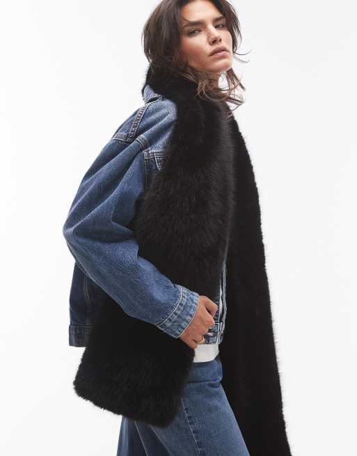 Topshop - Sutton - Sort oversized halstørklæde i imiteret pels