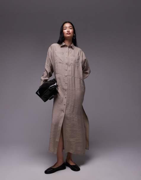 Topshop - Svampebrun oversized maxi-skjortekjole - view 1