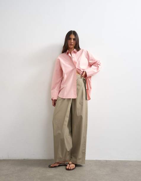 Topshop - Svampefarvede elegante casual bukser med slå-om-detalje med spænde i tech-stof - view 1