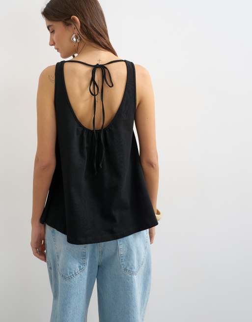 Topshop – Svart a-linjeformad topp med djup halsringning, 2 av 4