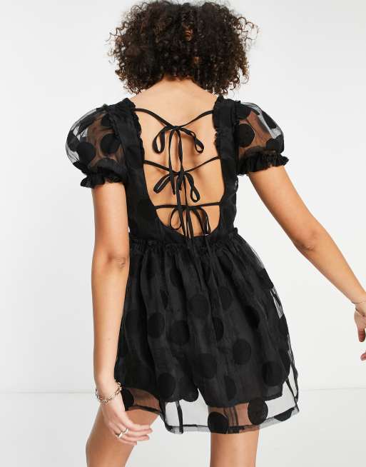 Topshop – Svart babydoll-klänning i prickig jacquard, 2 av 4