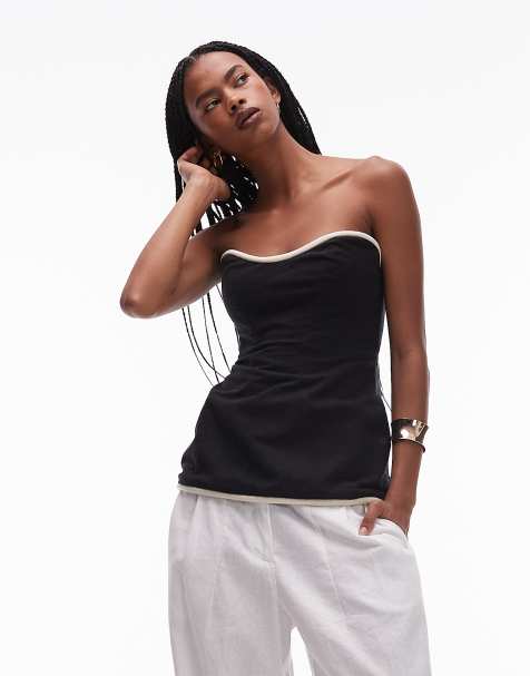 Topshop – Svart bandeau-topp med vita kanter - view 1