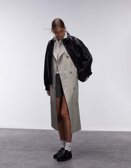 Topshop – Svart bomberjacka i oversize av läderimitation, 2 av 6