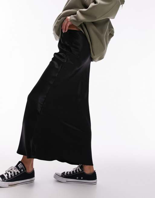 Topshop – Svart, diagonalskuren midikjol av satin, 3 av 5