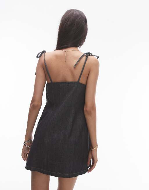 Topshop – Svart jeansklänning i minilängd med rosetter, 4 av 4