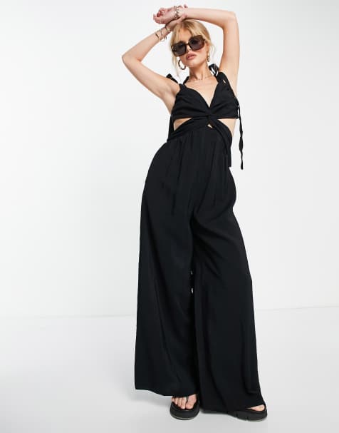 Topshop – Svart jumpsuit med knytband och snurrad knut - view 1