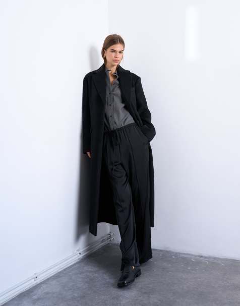 Topshop – Svart kappa i borstad ull och kavajmodell med tre knappar - view 1