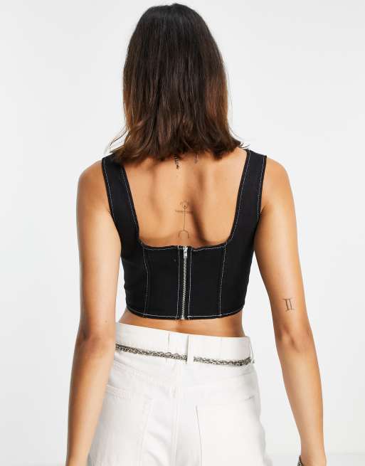 Topshop – Svart korsett med tvättad finish, 2 av 4