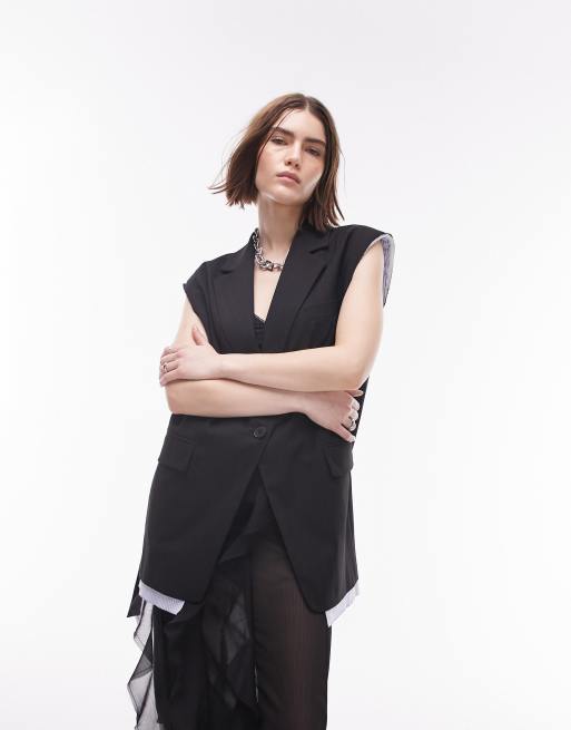 Topshop – Svart kostymväst med råskurna kontraster, 3 av 4