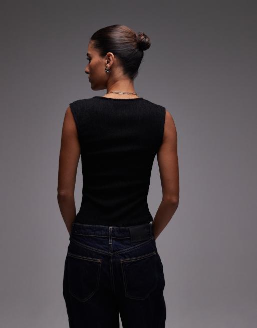Topshop – Svart, krinklat sportlinne med knäppning, 4 av 4